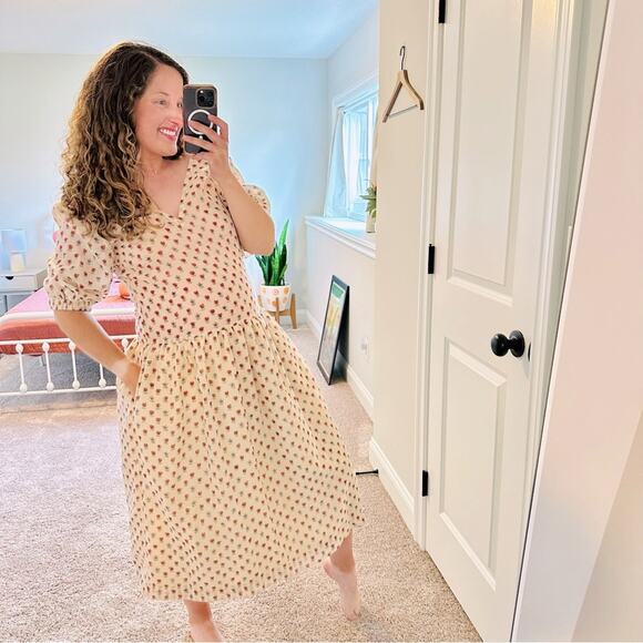 Sea New York Cream Floral Virgin Wool Puff Sleeve Maxi Dress Small - Picture 1 of 15